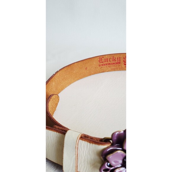 Lucky Brand Vintage Leather Belt Women’s Purple Enamel Flower 3D Buckle Boho Y2K main image 6
